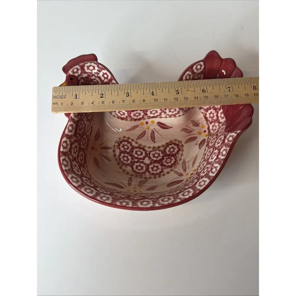 Temp-tations Old World Red Chicken Hen Bowl Stoneware Ovenware Farmhouse 0.5 Qt